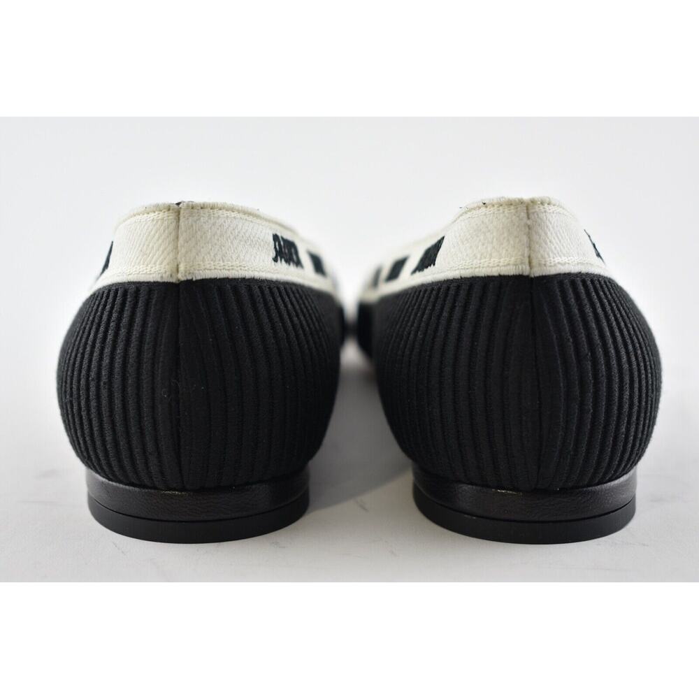 Dior J'adior Black White Ribbon Logo Embroidered Fabric Ballet Ballerina Flat 37 - Picture 11 of 12